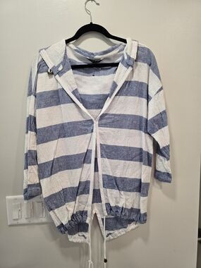 CHARLIE B Blue and White Striped Top